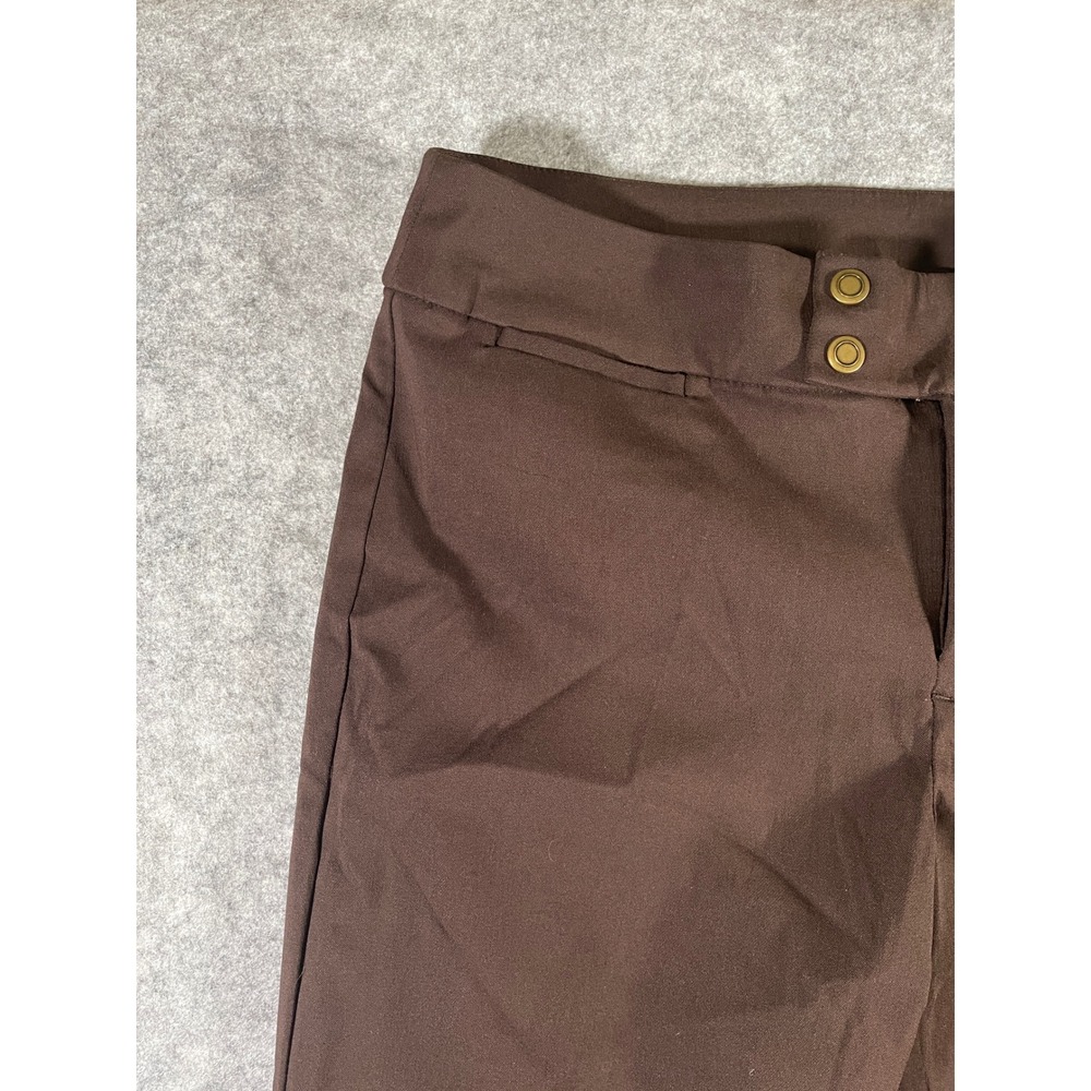 Womens Chocolate Brown Straight Leg Dress Pants Double Snap Button Trousers - Picture 4 of 13